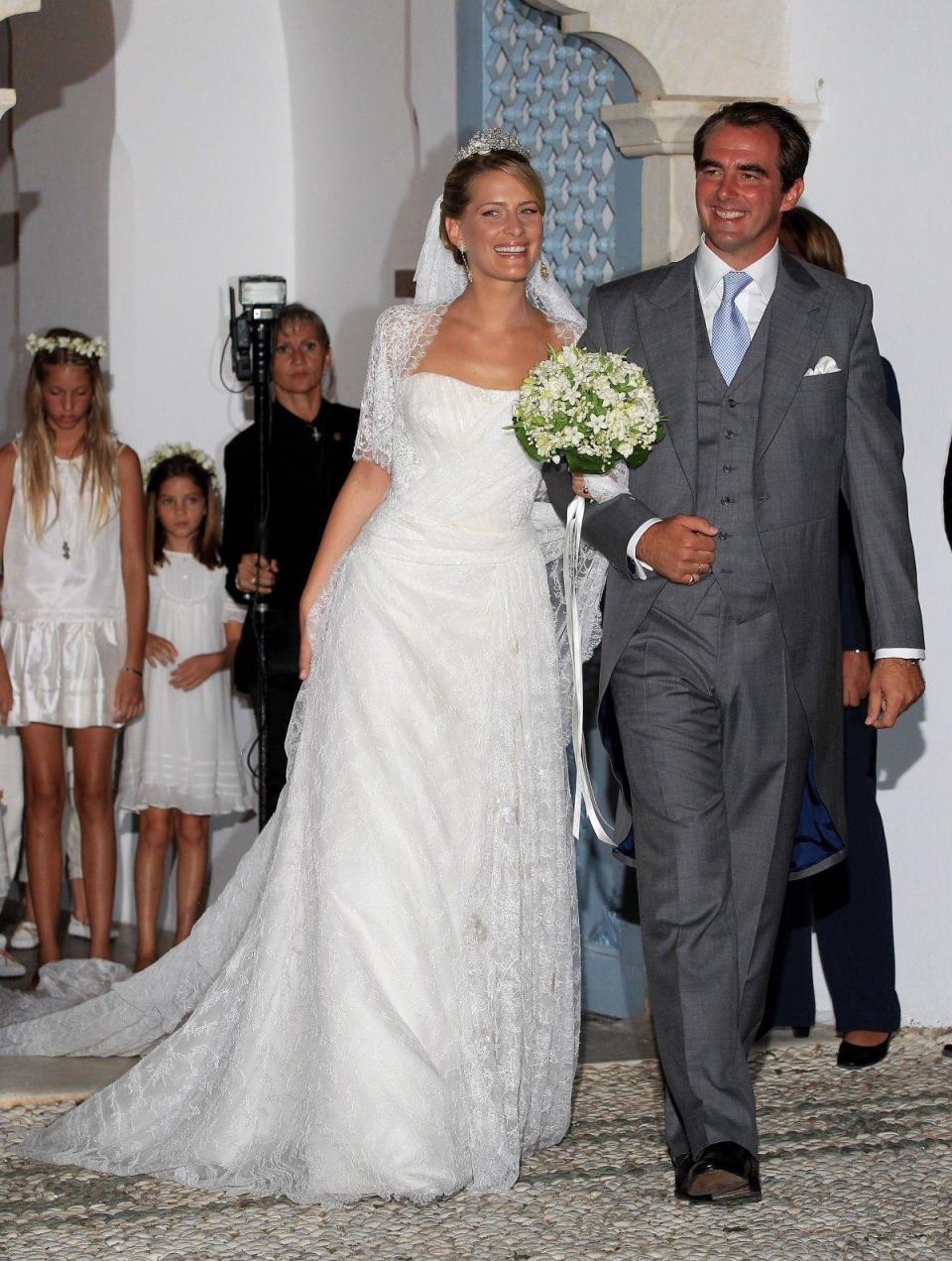 Prince Nikolaos of Greece and Princess Tatiana Blatnik leave after getting married at the Cathedral of Ayios Nikolaos in 2010 in Spetses, Greece. (Chris Jackson/Getty Images)