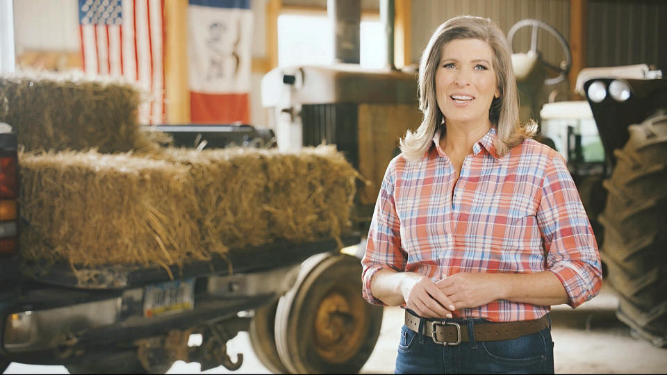 In this image from video, Sen. Joni Ernst, R-Iowa, speaks from Des Moines, Iowa, during the third night of the Republican National Convention on Wednesday, Aug. 26, 2020.(Courtesy of the Committee on Arrangements for the 2020 Republican National Committee via AP)