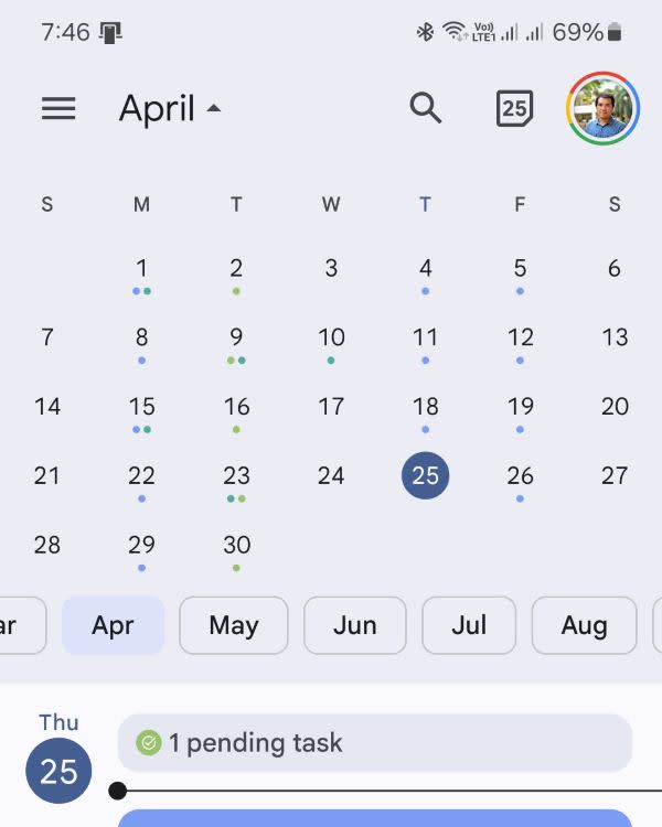 Google Calendar navigation chips