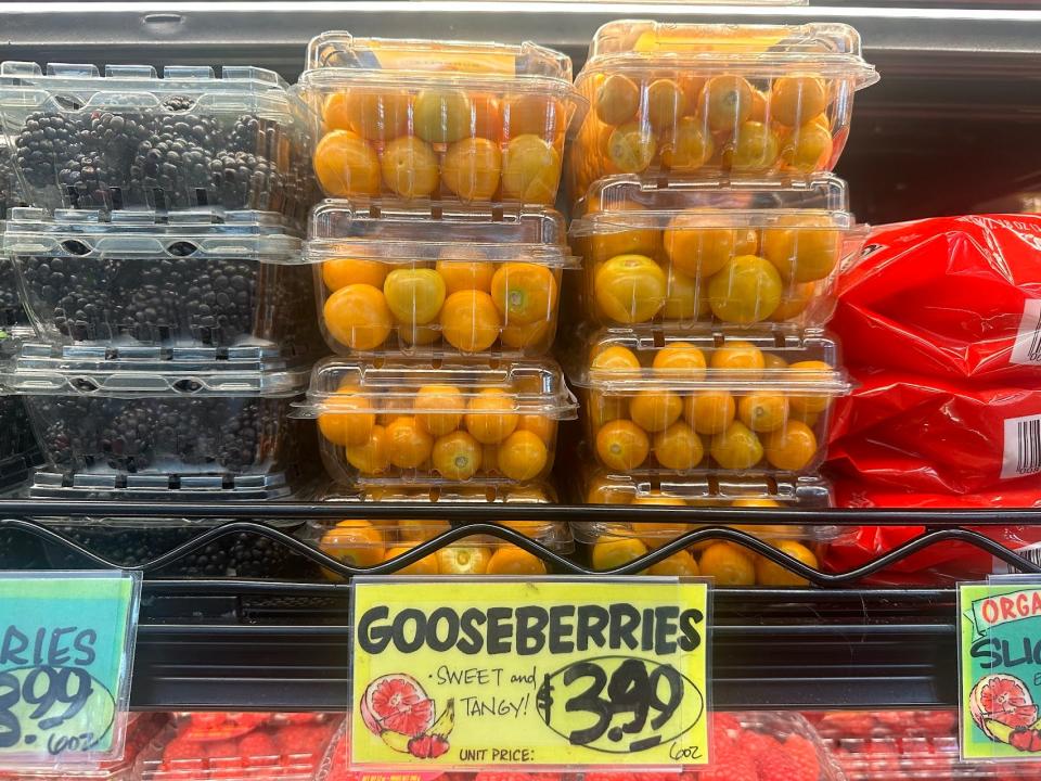 gooseberries at trader joe's in plastic clamshell containers