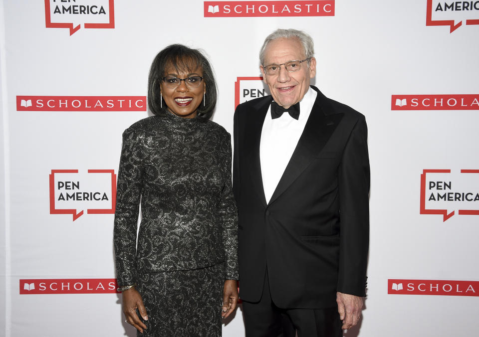 PEN courage award recipient Anita Hill, left, and PEN literary service award recipient Bob Woodward pose together at the 2019 PEN America Literary Gala at the American Museum of Natural History on Tuesday, May 21, 2019, in New York. (Photo by Evan Agostini/Invision/AP)