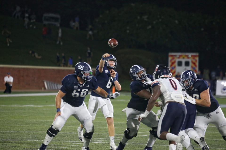 Quarterback Kyle Vantrease (6), in his Georgia Southern debut, threw for 367 yards and four touchdowns in a 59-7 win against Morgan State on Saturday, Sept. 3, in the 2022 season and home opener at Paulson Stadium in Statesboro.