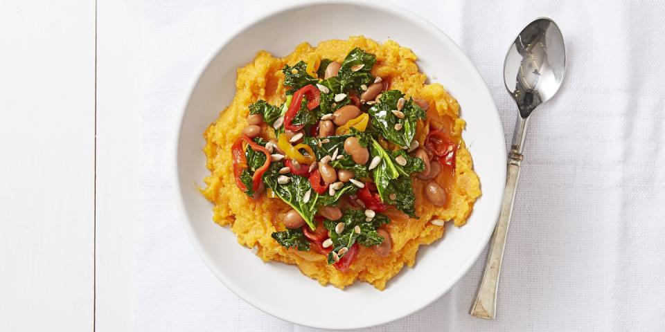 Veggie Trio on Sweet Potato Mash