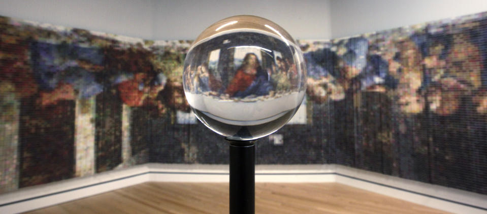 This Oct. 13, 2011 photo shows contemporary American artist Devorah Sperber's work "After The Last Supper" composed of 20,736 spools of thread and viewed through a transparent sphere on display at Crystal Bridges Museum of American Art in Bentonville, Ark. Nearly four months after opening in November, the museum has already had over 175,000 visitors. (AP Photo/Danny Johnston)