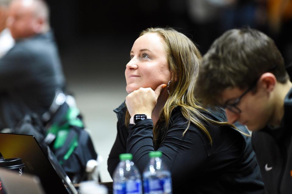 Mary-Carter Eggert, Tennessee’s director of basketball operations, at a basketball practice, in the Food City Center, in Knoxville, Tenn., Wednesday, March 27, 2024.