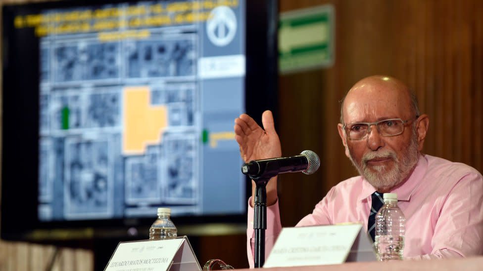 Eduardo Matos Moctezuma durante una charla en Ciudad de México.