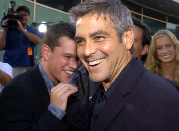 Matt Damon and George Clooney at the Hollywood premiere of Universal Pictures' The Bourne Supremacy