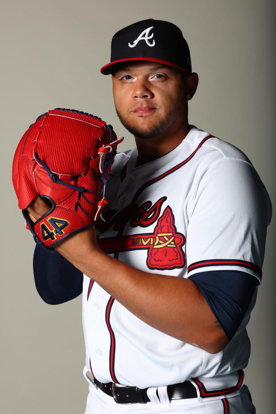 Atlanta Braves relief pitcher Joe Jimenez poses for a photo Feb. 24, 2023 in Tampa, Florida.