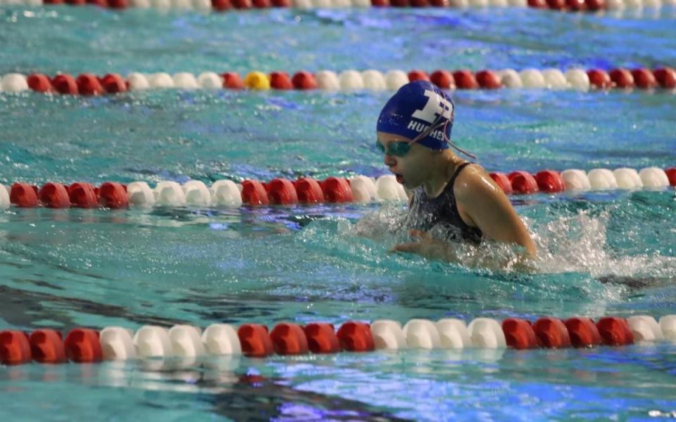 PAWS swimmer Ellie Hughes competes during the Greater Iowa Swim League State Meet on Saturday, March 9, 2024, in Des Moines.