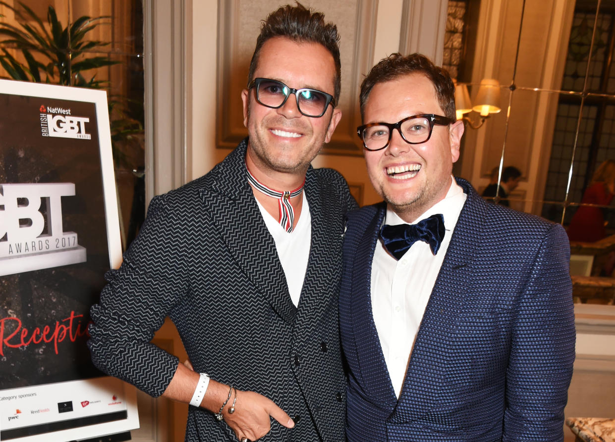 LONDON, ENGLAND - MAY 12:  Paul Drayton (L) and Alan Carr attend the British LGBT Awards at The Grand Connaught Rooms on May 12, 2017 in London, England.  (Photo by David M Benett/Dave Benett/Getty Images)