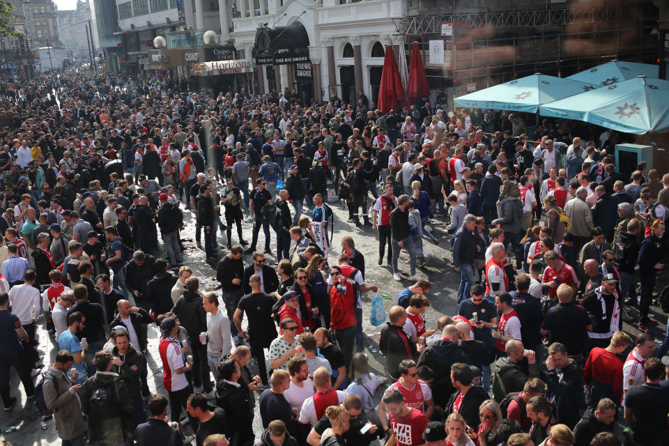 Ajax supporters congregating in London ahead of Tottenham match (Photo by Mark Leech/Offside/Getty Images)