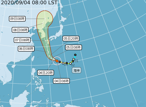 海神颱風今日上午增強為強烈颱風。（圖／中央氣象局）