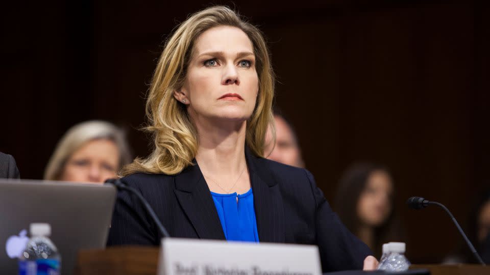 In this 2015 photo, Catherine Engelbrecht, founder of True the Vote, testifies during a confirmation hearing at the US Capitol in Washington, DC. - Samuel Corum/Anadolu Agency/Getty Images