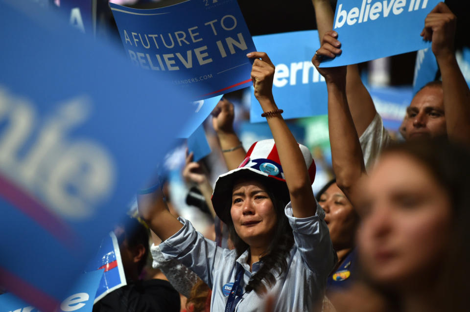 Sanders supporters weep at DNC