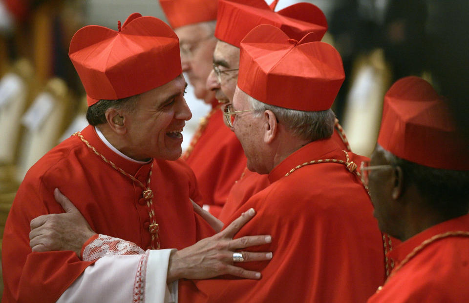 Daniel N. DiNardo (left) at the Vatican in 2007, when he was made a cardinal. Now the president of the&nbsp;U.S. Conference of Catholic Bishops,&nbsp;he called the failure of bishops on the issue of child sexual abuse a &ldquo;moral catastrophe.&rdquo; (Photo: Tony Gentile / Reuters)
