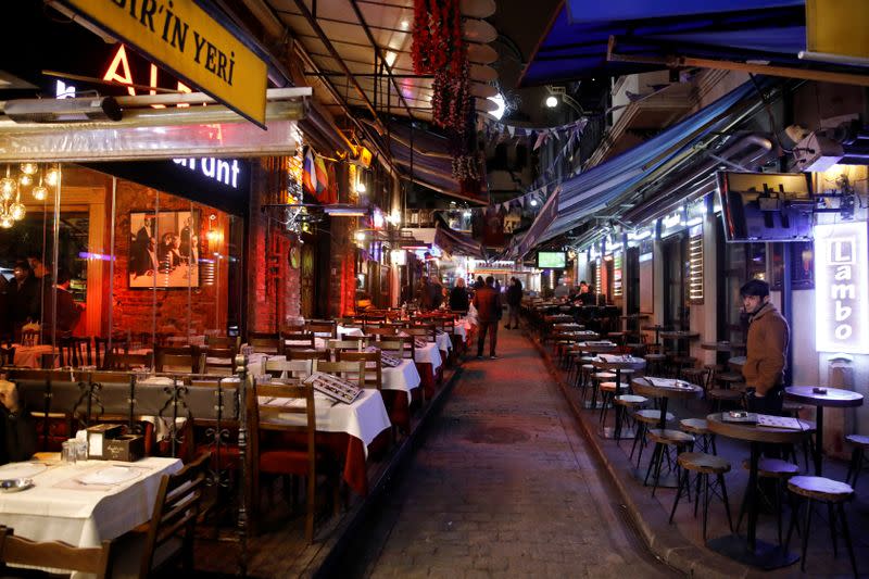 Empty seats of restaurants are seen in Istanbul