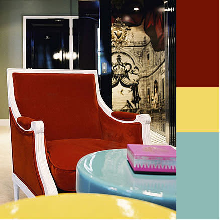 Ruby red is livened up with oceanic blue and sunny yellow in Christian Lacroix's HÃ´tel du Petit…