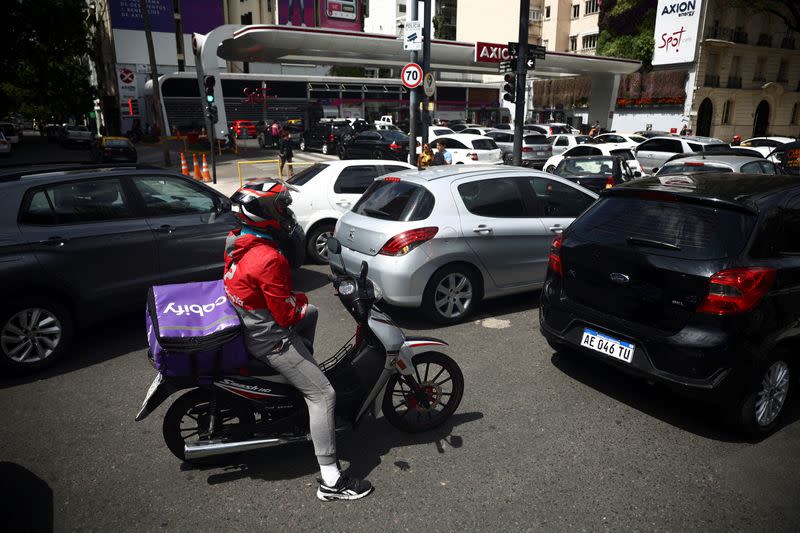 People queue for fuel during shortage, in Buenos Aires