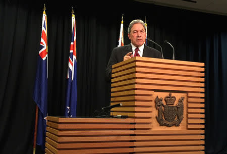 Winston Peters, leader of the New Zealand First Party, speaks during a media conference in Wellington, New Zealand, September 27, 2017. REUTERS/Charlotte Greenfield