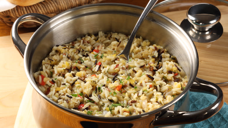 pot of rice with spoon