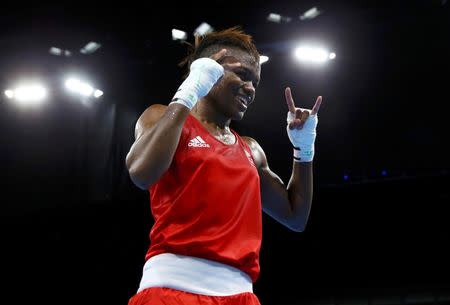 2016 Rio Olympics - Boxing - Final - Women's Fly (51kg) Final Bout 267 - Riocentro - Pavilion 6 - Rio de Janeiro, Brazil - 20/08/2016. Nicola Adams (GBR) of Britain reacts after winning her bout. REUTERS/Peter Cziborra