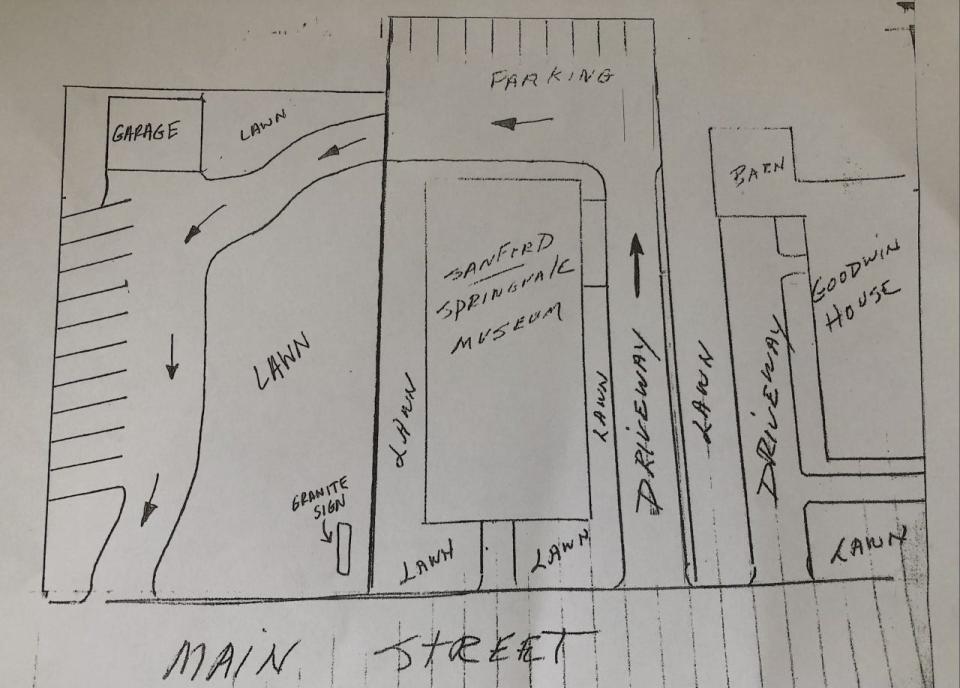 A basic, hand-drawn sketch shows what the Sanford-Springvale Historical Society is planning to do to transform the property it recently acquired next door to the Sanford-Springvale Historical Museum at 505 Main Street in Springvale, Maine.