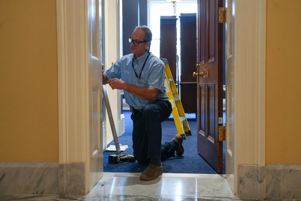 Nov 16, 2022; Washington, DC; U.S. Rep. Madison Cawthorn’s office is cleaned out Wednesday morning inside the Cannon House building. Mandatory Credit: Megan Smith-USA TODAY