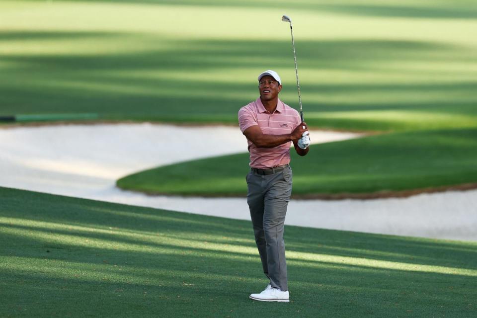PHOTO: Tiger Woods of the United States plays a shot on the eighth hole during the first round of the 2024 Masters Tournament at Augusta National Golf Club on April 11, 2024 in Augusta, Ga. (Maddie Meyer/Getty Images)