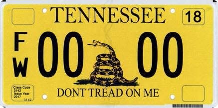 The Tennessee "Don't Tread on Me" license plate, which supports the Friends of Sycamore Shoals State Historic Park in Elizabethton, Tenn., site of an American Revolutionary War battle, was the most popular specialty plate in Tennessee in fiscal year 2023