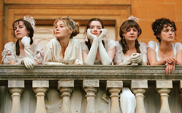 Focus Films/Courtesy Everett Collection Jena Malone, Rosamund Pike, Talulah Riley, Carey Mulligan, and Keira Knightley in 'Pride & Prejudice'