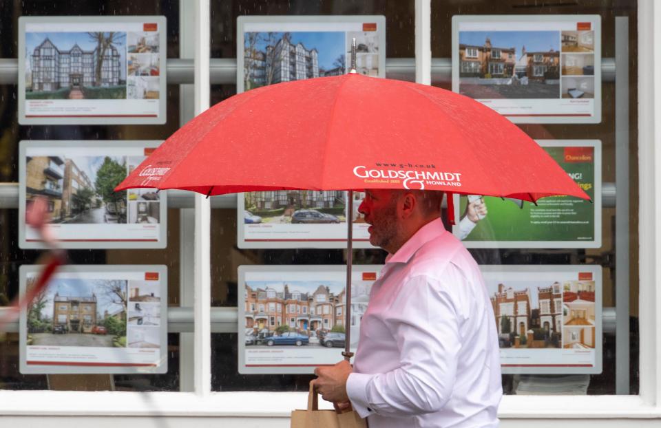 UK lenders approved more mortgages in January, as the housing market picked up pic shows:  House hunting in Highgate North London today 11.5.23 As interest rates rise again  Rain was falling in a flash thunderstorm as storm hit t