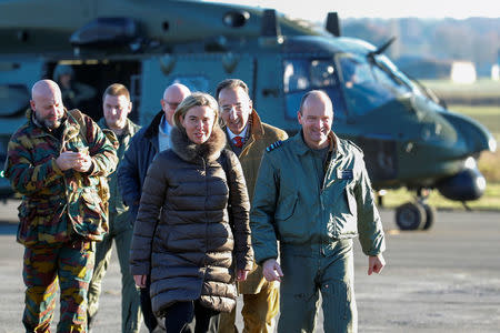 European Union foreign policy chief Federica Mogherini arrives at Florennes airbase ahead of the Black Blade military exercise involving several European Union countries and organised by the European Defence Agency while the European Union unveiled on Wednesday its biggest defense research plan in more than a decade, in Florennes, Belgium November 30, 2016. REUTERS/Yves Herman