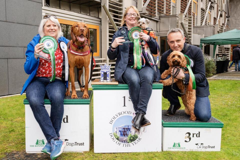 The National: SNP MSP Sue Weber's Hungarian vizsla Alfie (left) won second place, while Alex-Cole Hamilton's cockapoo Bramble won third