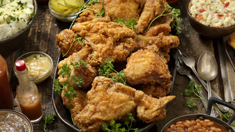 fried chicken with garnishes