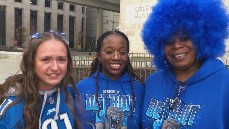 Hailey Reed, Jaeda Young and Dee Evans, left to right, have been supporting the Detroit Lions for many years. Evans says regardless of how their teams performs, Detroit sports teams will always have the support of their fans.