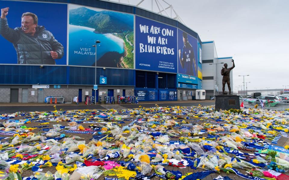 Tributes to Emiliano Sala left outside Cardiff City stadium - Getty Images Europe