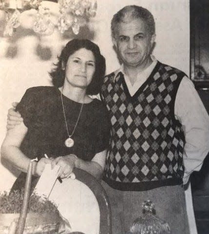 The last picture of Nasrin and Iraj Rouhani before he was slain in downtown Athens in 1993.