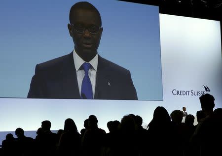 Chief Executive Tidjane Thiam of Swiss bank Cedit Suisse addresses the annual shareholder meeting in Zurich, Switzerland April 29, 2016. REUTERS/Arnd Wiegmann