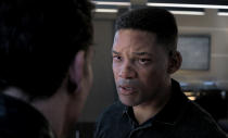 This image released by Paramount Pictures shows Will Smith as Junior in a scene from "Gemini Man." To create the character of Junior — a younger clone of Will Smith’s assassin Henry Brogan — Smith wore the traditional grey tracksuit, complimented by a head rig with two cameras capturing his facial expressions via tracking markers. (Paramount Pictures via AP)