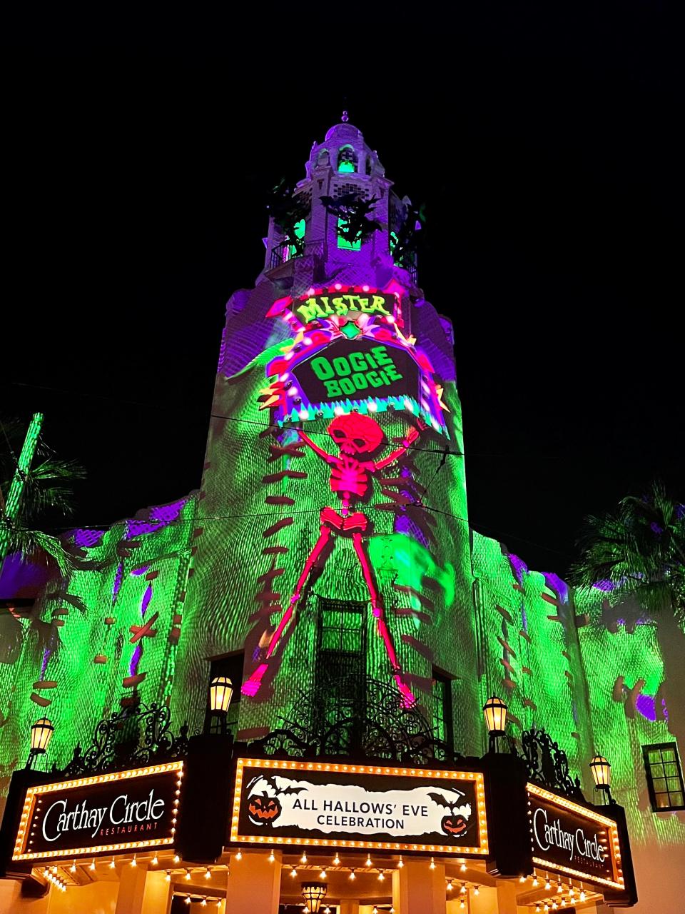 projection decoration display at oogie boogie bash at disneyland