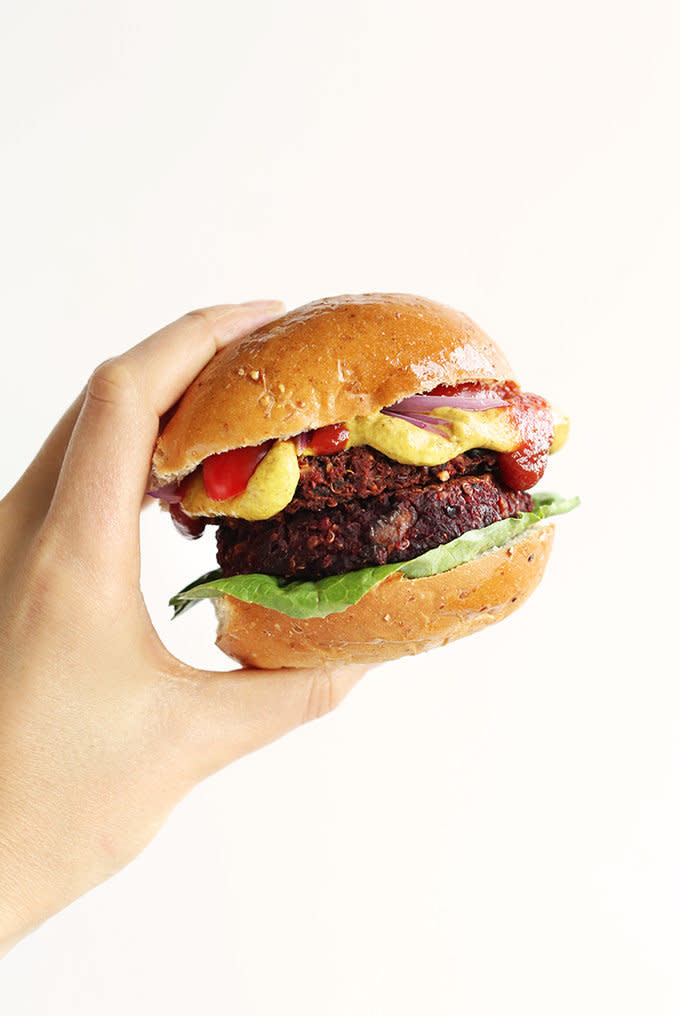 <strong>Get the <a href="https://minimalistbaker.com/smoky-black-bean-beet-burgers/" target="_blank">Smoky Black Bean Beet Burgers</a> recipe from Minimalist Baker</strong>