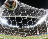 Cameroon's goalkeeper Charles Itandje (bottom) fails to save a goal by Croatia's Mario Mandzukic (R) during their 2014 World Cup Group A soccer match at the Amazonia arena in Manaus June 18, 2014. REUTERS/Yves Herman (BRAZIL - Tags: SOCCER SPORT WORLD CUP)