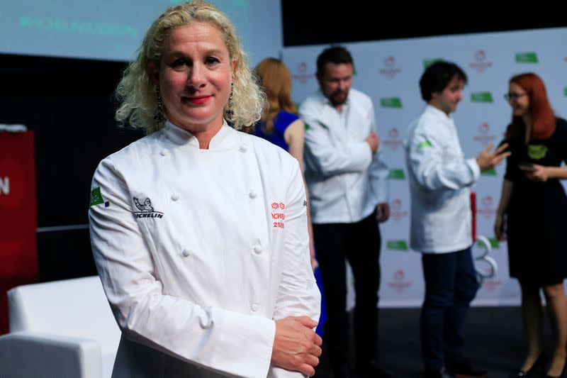 Ana Ros poses for a picture after receiving 2 Michelin stars for her restaurant Hisa Franko in Ljubljana