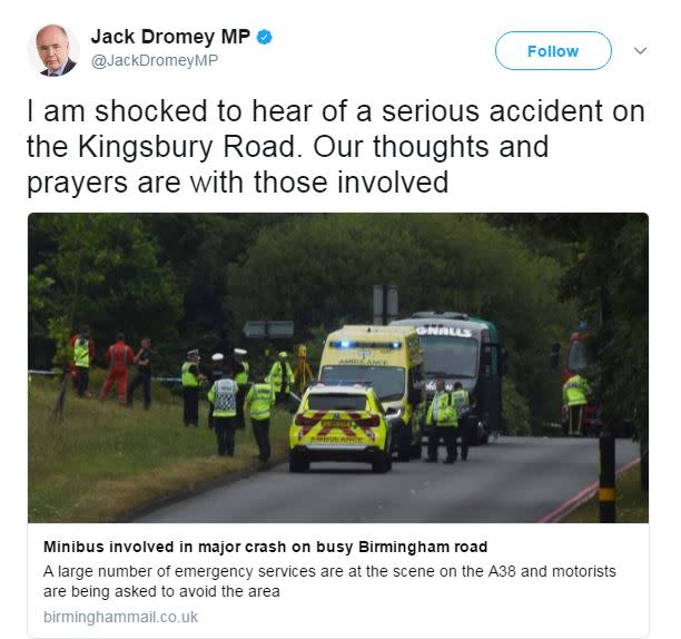 Birmingham Erdington MP Jack Dromey tweeted his condolences (Twitter/@JackDromeyMP)