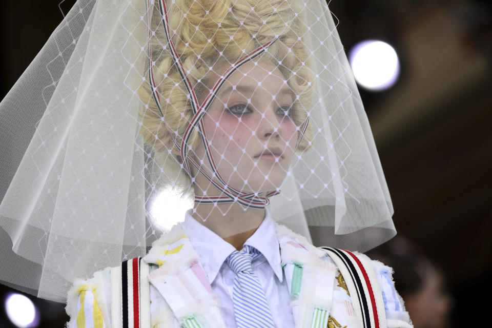 A model wears a creation as part of the Thom Browne Ready To Wear Spring-Summer 2020 collection, unveiled during the fashion week, in Paris, Sunday, Sept. 29, 2019. (Photo by Vianney Le Caer/Invision/AP)