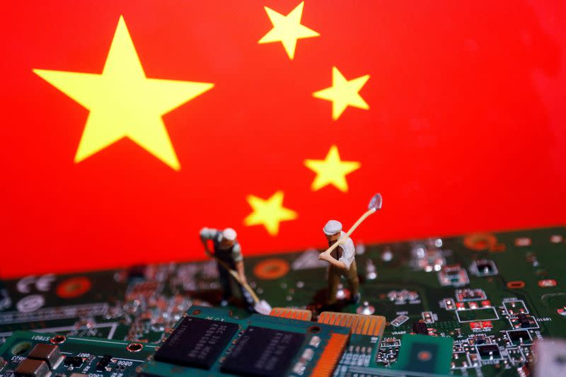 FILE PHOTO: Illustration picture of semiconductor chips and Chinese flag