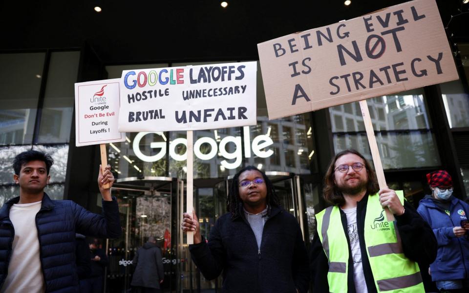 Google workers protest outside the company's offices in King's Cross, London - REUTERS/Henry Nicholls