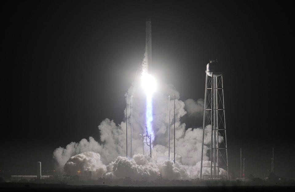 Northrup Grumman's Antares rocket lifts off the launch pad at the NASA Wallops Flight Facility Monday, Nov. 7, 2022, in Wallops Island. Va. The rocket is scheduled to deliver a supply capsule to the International Space Station. (AP Photo/Steve Helber)