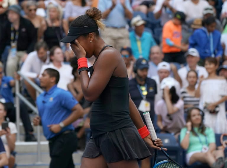 Tears of joy: Naomi Osaka celebrates her victory over Aryna Sabalenka