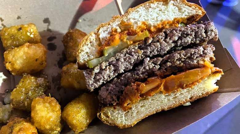 Nowon legendary cheeseburger with honey butter tater tots